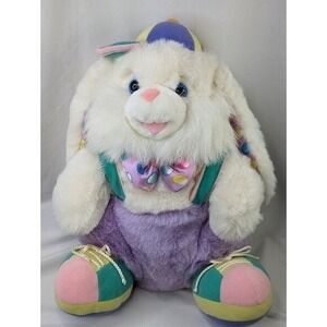 White Easter Rabbit Plush Bunny 16 Inch Jellybean Ears Pastel Hat Stuffed Animal